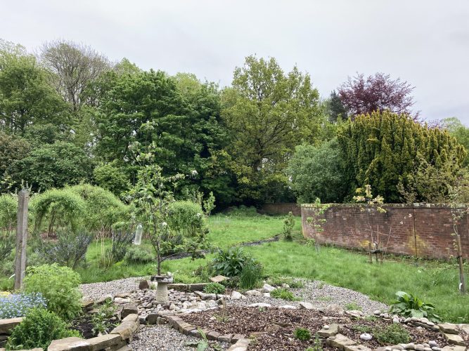 The Walled Garden at the Laudato Si' Centre is home to fruit trees, vegetable planters, a herb garden, greenhouses, outdoor glassroom, and willow structure