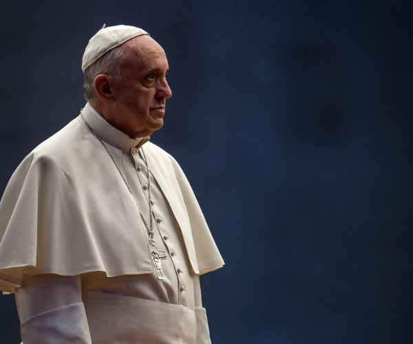 A side profile of Pope Francis