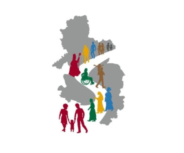 Diocesan Synod logo showing map of diocese with different people walking on a path