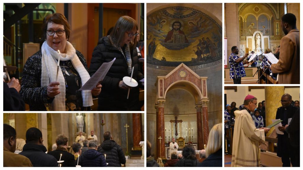 A collage of photos showing the Prayer Service on Sunday afternoon